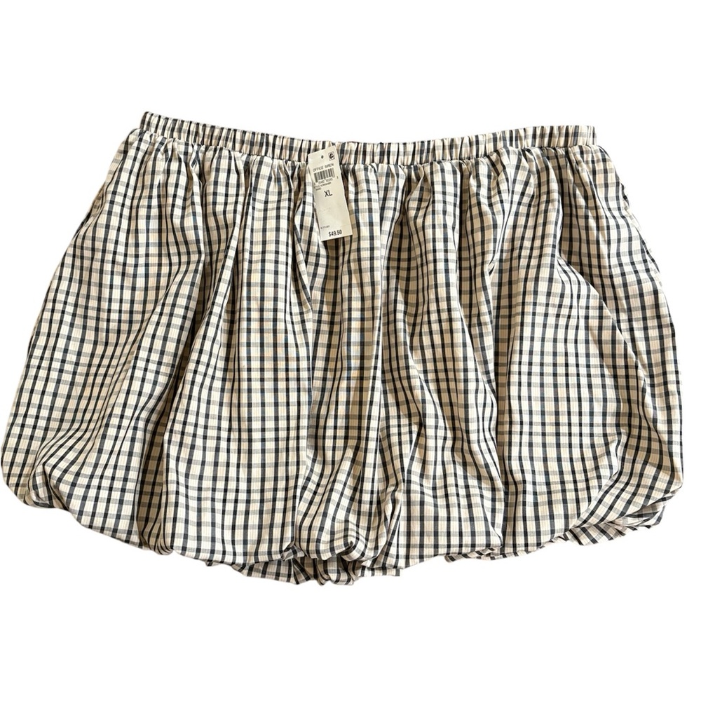 NWT Bar III Windowpane Tan Plaid Bubble Mini Skirt Size XL Office Siren